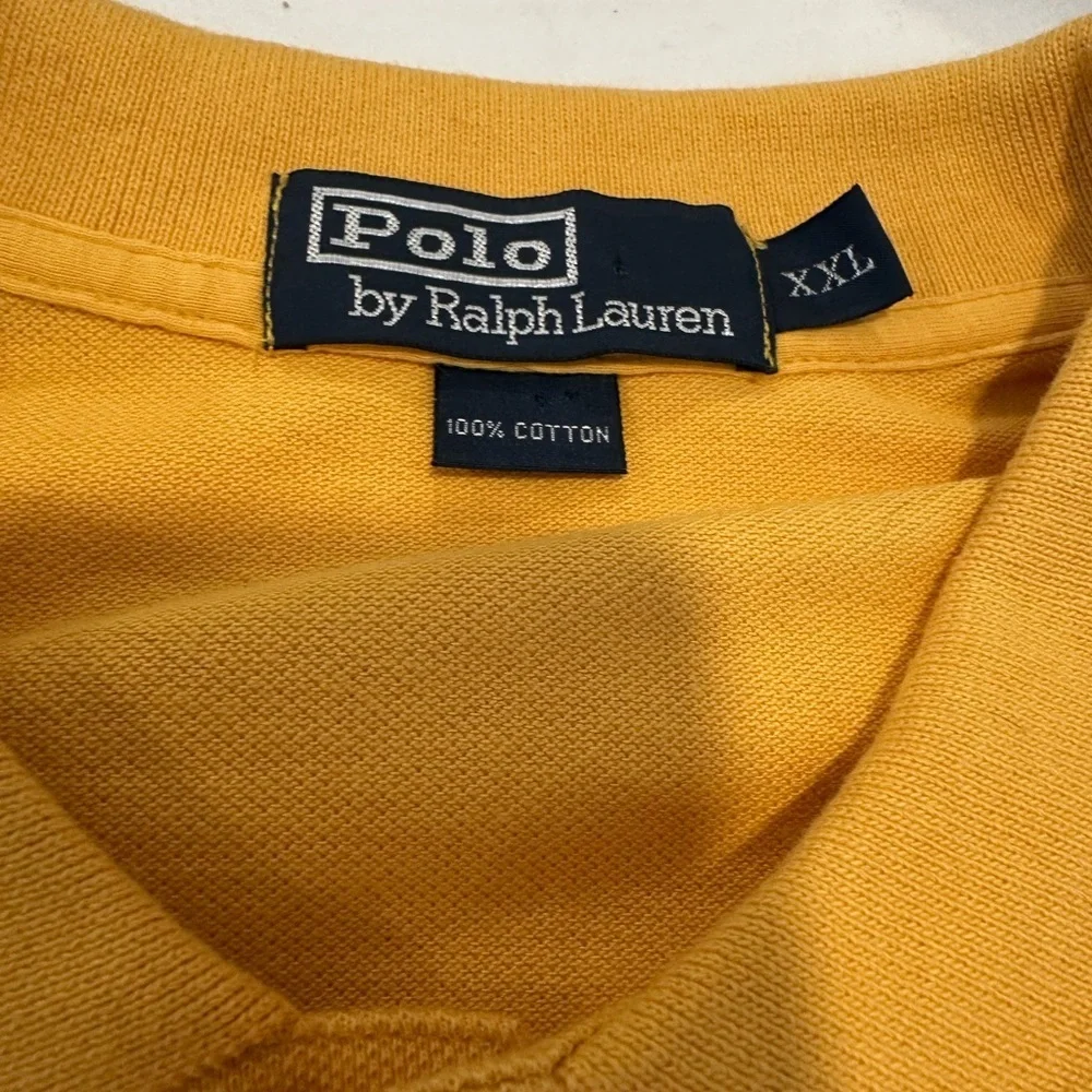 VTG Y2K POLO RALPH LAUREN Sz:XXL Pique Yellow/Orange Cotton Polo Shirt.